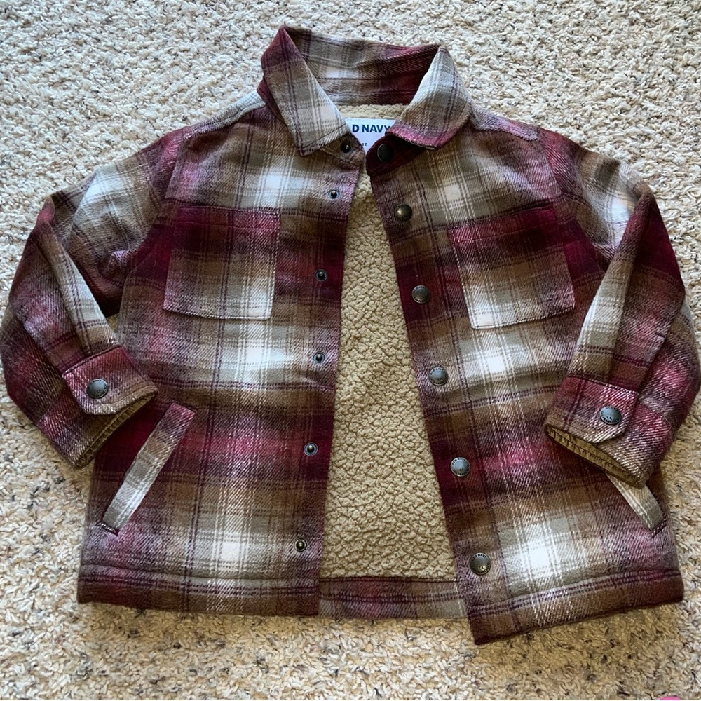 3T Toddler Boy Old Navy Kids Plaid Shacket - Burgundy and Beige